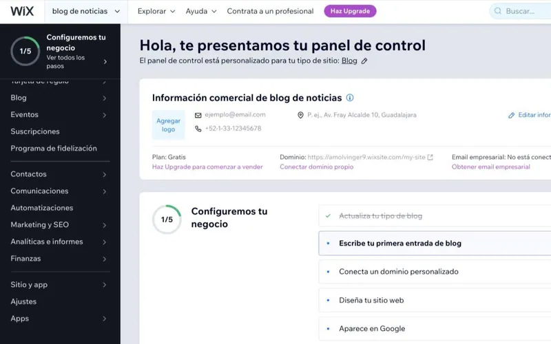Wix.com Gestión Contenido Web